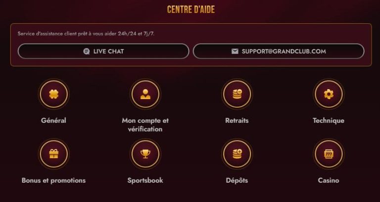 Grand Club Casino support client